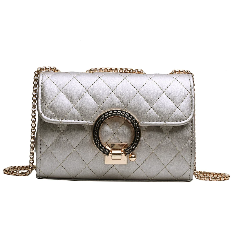 

Square Bag 2019 Fashion New Buckle High Quality Leather Women Designer Chain Handbag Lattice Solid Color Shoulder Messenger Bags