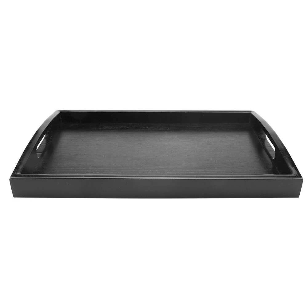 Xqmg-bandeja rectangular grande de madera negra para servir comida, bandeja de desayuno para mayordomo con asas, fácil de agarrar, almacenamiento de cocina