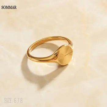 

SOMMAR High Quality Gold Vermeil carve wave rings for women for women sun Flowers men ring love size 6 7 8