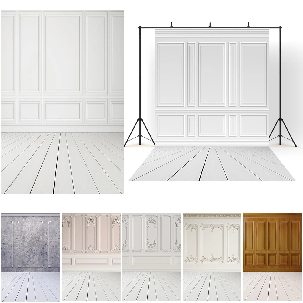 Vintage Grunge White Wooden Wall Floor Interior Photocall Background Baby Shower Portrait Photography Backdrops Photo Studio photo backdrop photo wallpaper