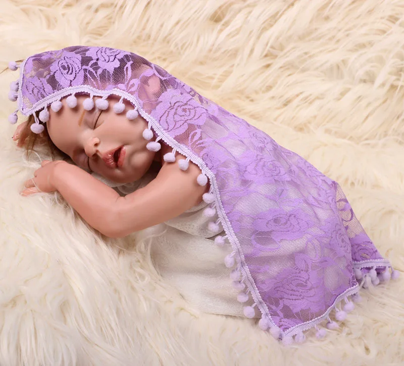 Реквизит для фотосессии новорожденных; детское эластичное кружевное полотенце; одеяла с бахромой; кружевное обертывающее полотенце; мягкое детское одеяло(45*45 см - Цвет: purple