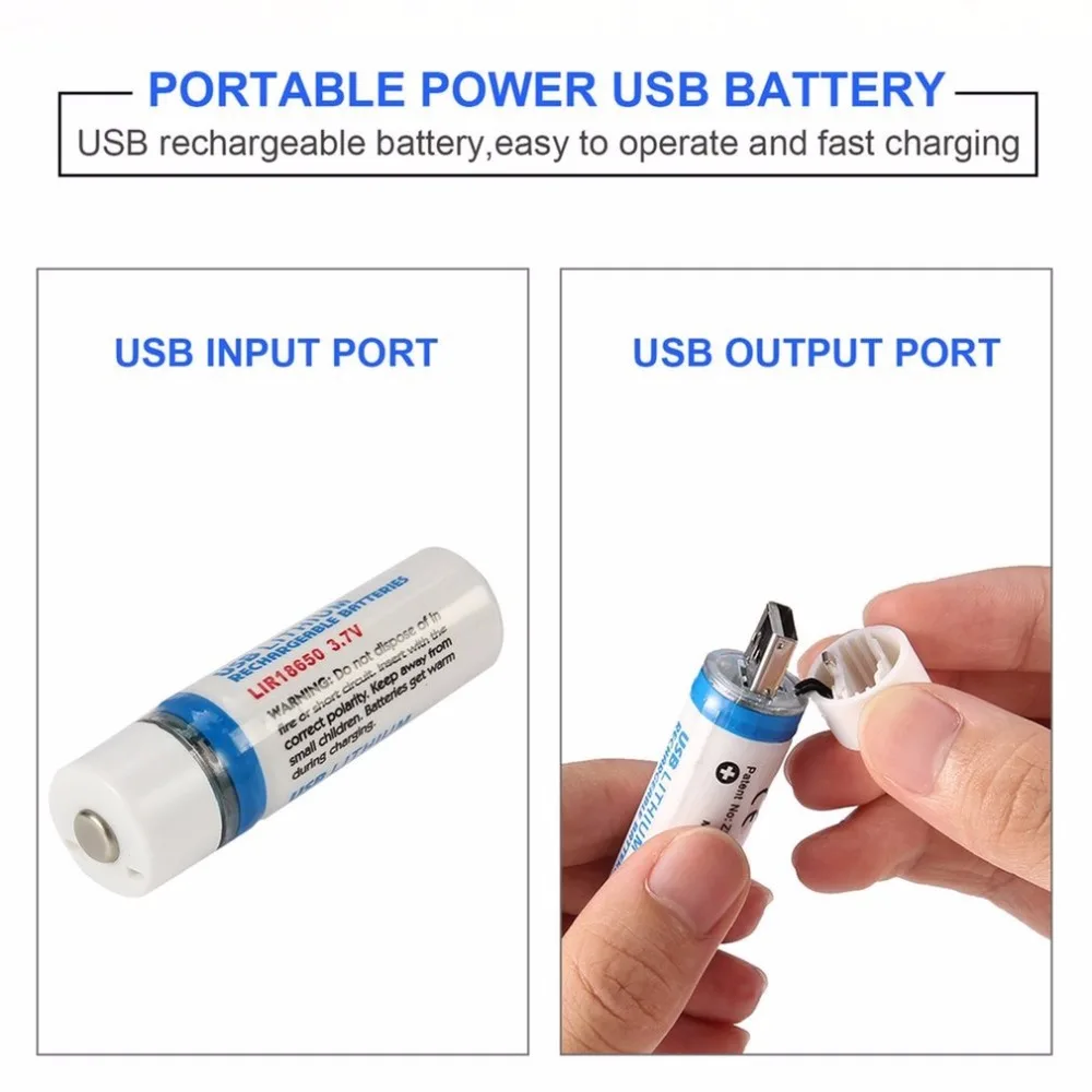 Перезаряжаемая батарея 18650 3,7 V 1400mAh USB литиевая аккумуляторная батарея для фонариков, фонарь от короткого замыкания и перезарядки