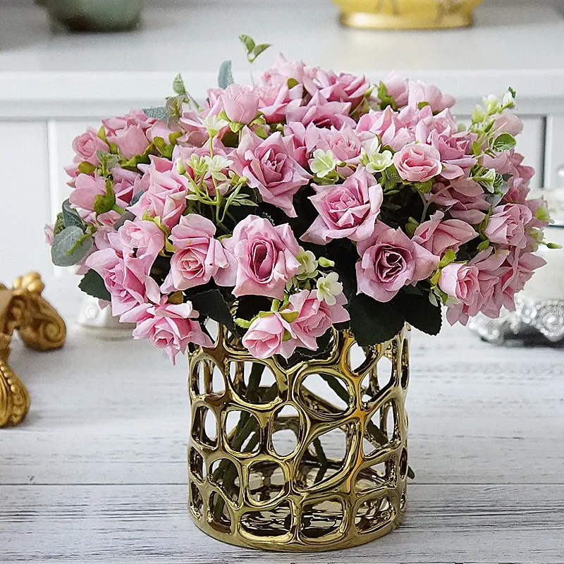 

Artificial flower wholesale 15 snowflake fog small roses christmas flowers fake plants scrapbooking cheap ornamental flowerpot