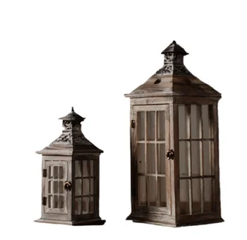 

Nordic retro old wooden wind lamp floor windproof iron glass candle holder wedding club home decoration ornaments from 2 pieces