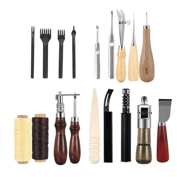 

18Pcs/Set DIY Hand-Made Leather Craft Tools Sewing Stitching Chisel Beveler Awl