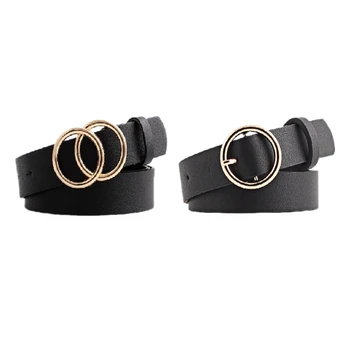 

Women's Belt Soft Leather Belt Girdle Casual Simple Trend Round Buckle Belt Dress Dress Jeans 2 Pcs