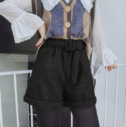 style 2 black Новинка, женские шорты на осень и зиму, шорты с высокой талией, одноцветные, повседневные, свободные, теплые, с эластичной резинкой на талии, широкие, короткие, для женщин - Цвет: style 2 black
