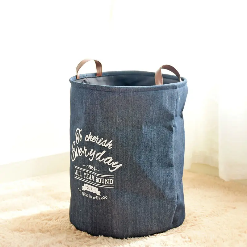 High quality Basket Stand Laundry Basket Toy Storage Box Large Bag Cotton Washing Dirty Clothes Big Basket Organizer Bin Handle - Цвет: Темно-синий