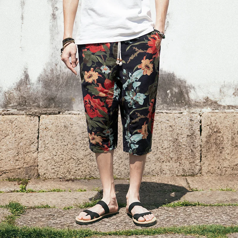 

2019 Summer Capris Men's Fashion Casual Japanese-style Retro Loose And Plus-sized Capri Pants Men