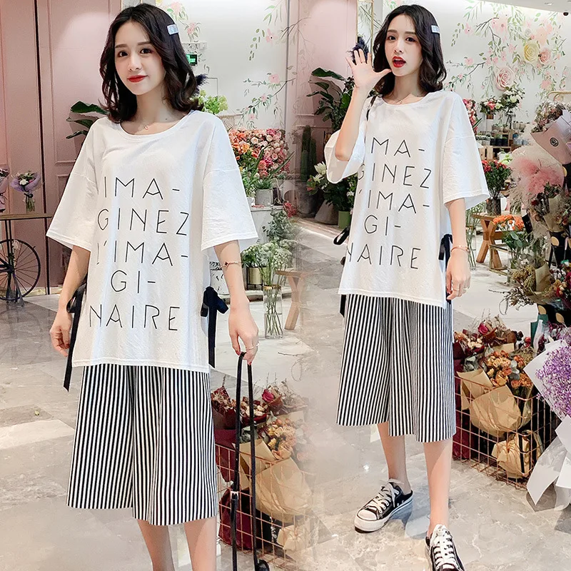 

Pregnant Women Summer Wear Set Fashion Models 2019 New Style Pregnant WOMEN'S Pants Outer Wear Fashion Mom T-shirt on Clothes Sp