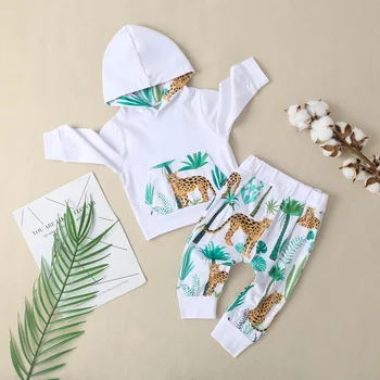 

New Baby Boys Girls Clothes Sets Bebe Cotton Dinosaur Tiger Printed Winter Long Sleeve Hooded Sweatshirt+Pants 2Pcs Set Outfits