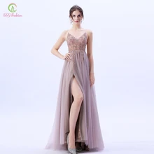 SSYFashion, новинка, высококачественное вечернее платье, роскошное, ручная работа, блестки, бисер, открытая спина, v-образный вырез, Lllusion, выпускной, официальное платье, на заказ