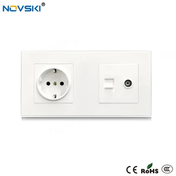 

NOVSKI EU Electrical Socket CATV CAT6 10Gb COM Data Socket , White PC Panel Wall Socket 86*172mm, 2020 New Arrival