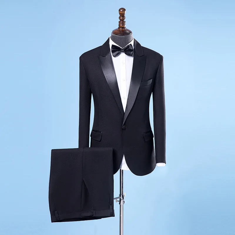 

Men's Wedding Suits For Men Shawl Collar 2 Pieces Slim Fit Luxury Show Singer Suits Mens Black Tuxedo Jacket+Pants
