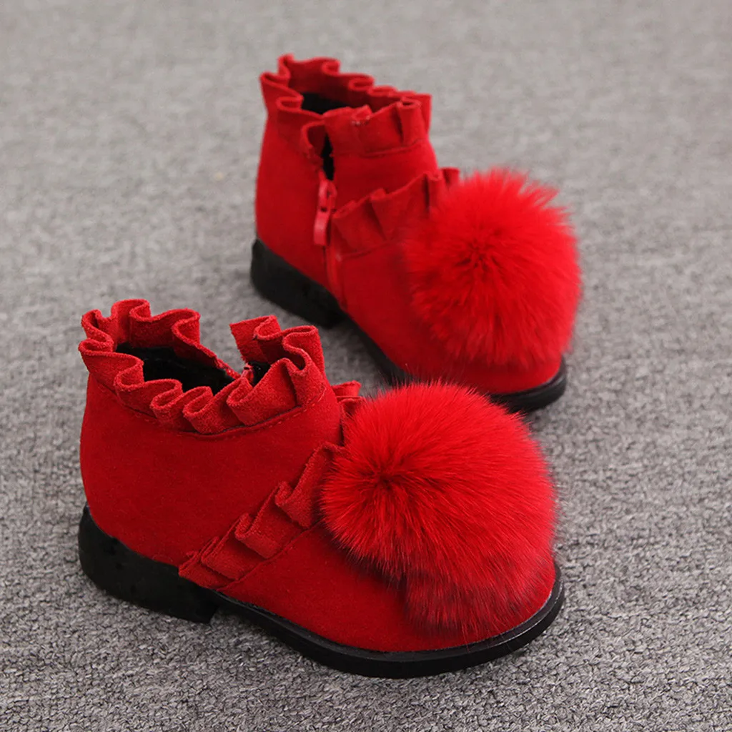 Модные ботинки с помпоном для девочек; детские ботинки; зимняя обувь для детей; falbala; детская зимняя обувь; обувь принцессы