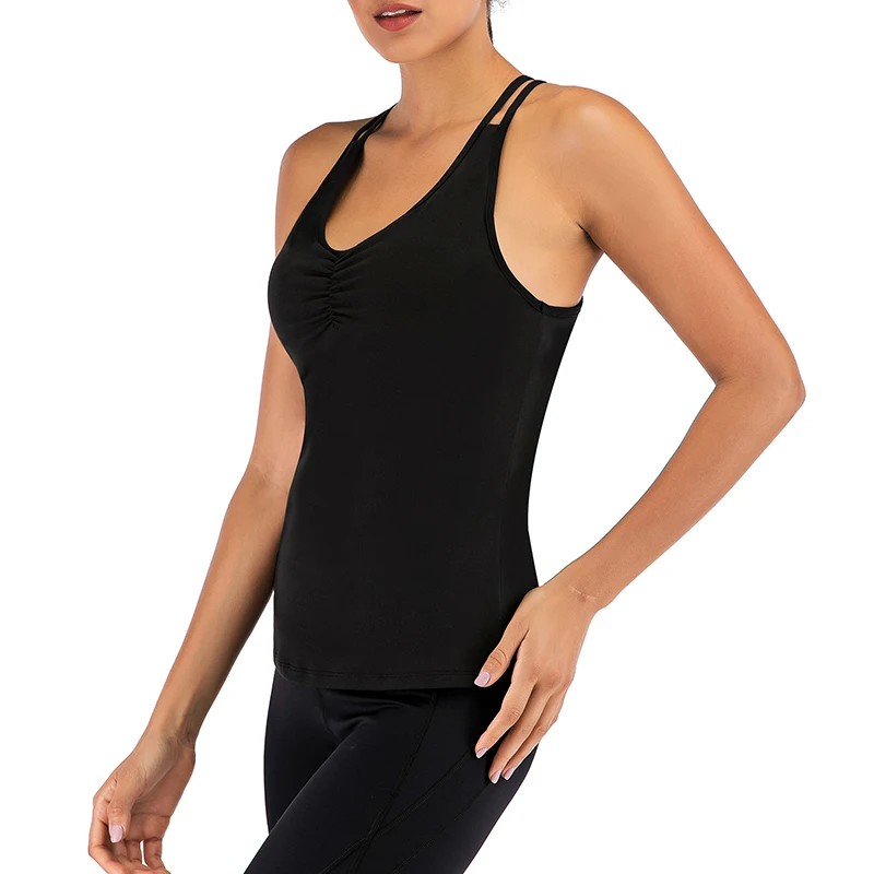 LEOQ Sexy Hollow Backless Solid Gym Crop Tops Women Yoga Vest Sports Workout Profession Padded Cross Fitness Athletic Shirts