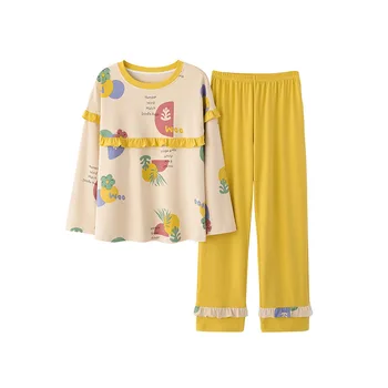 

Autumn winter women's cotton pajamas long sleeve lovely printed home clothes loose and comfortable two-piece Pajamas SetJJF0090