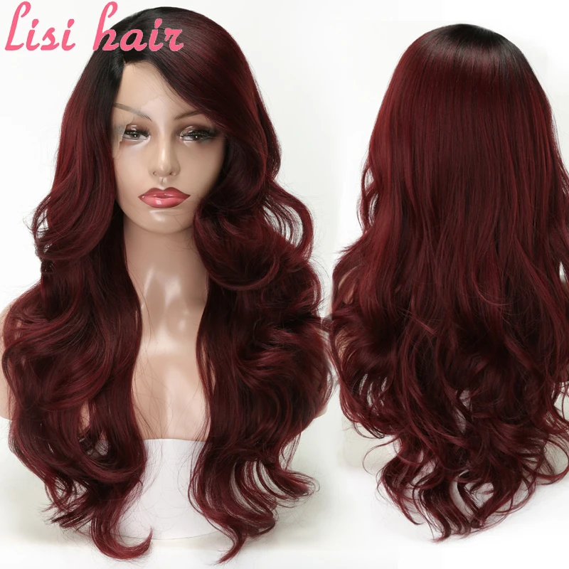LISI HAIR 3 цвета длинный волнистый парик черный красный Омбре синтетический