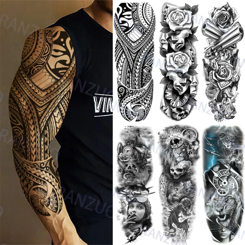 Waterproof Temporary Tattoos Stickers skull Wolf Lion King Stickers Man Women Body Large Stickers Fashion Art Arm Fake Tattoo