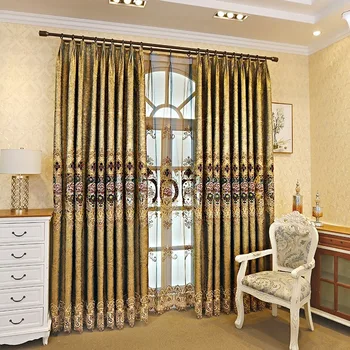 

Custom Golden High-end American Pastoral Curtains for Living Room Bedroom Gold Leather Water-soluble Embroidered Curtains Tulle