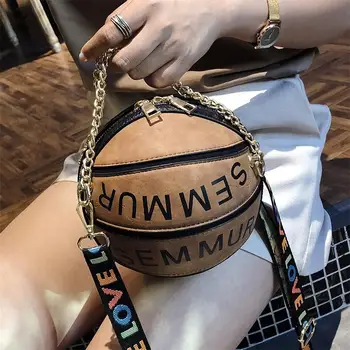 

fashion basketball women shoulder bags designer round chains ladies handbags luxury pu leather crossbody bag letter female purse