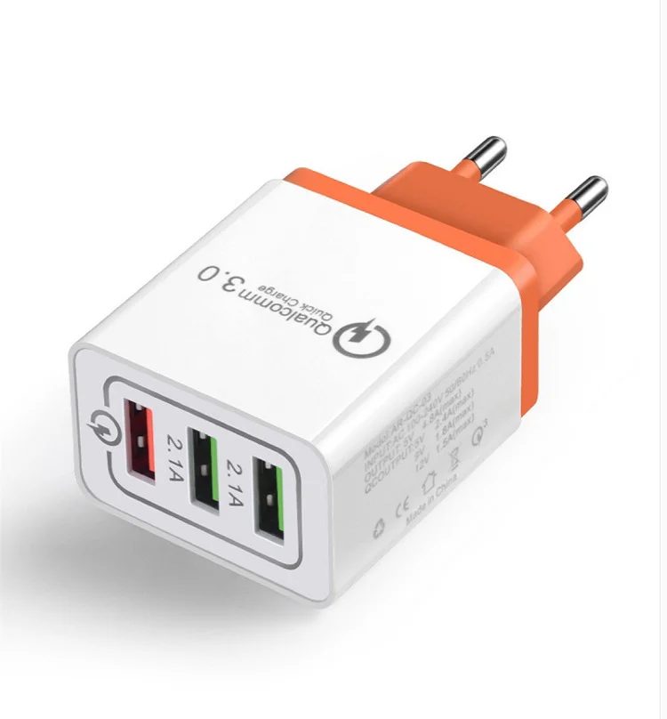 orange VLAMPO QC3.0 быстрое зарядное устройство US/EU адаптер 3USB многопортовое «дорожное зарядное устройство для телефона с Зарядное устройство для быстрого настенного Зарядное устройство s 5 В/9 В/12 В - Цвет: orange