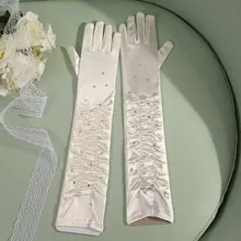 Красные, Черные Длинные атласные элегантные оборки для Свадебные перчатки для невесты женские перчатки для пальцев для свадьбы ST213