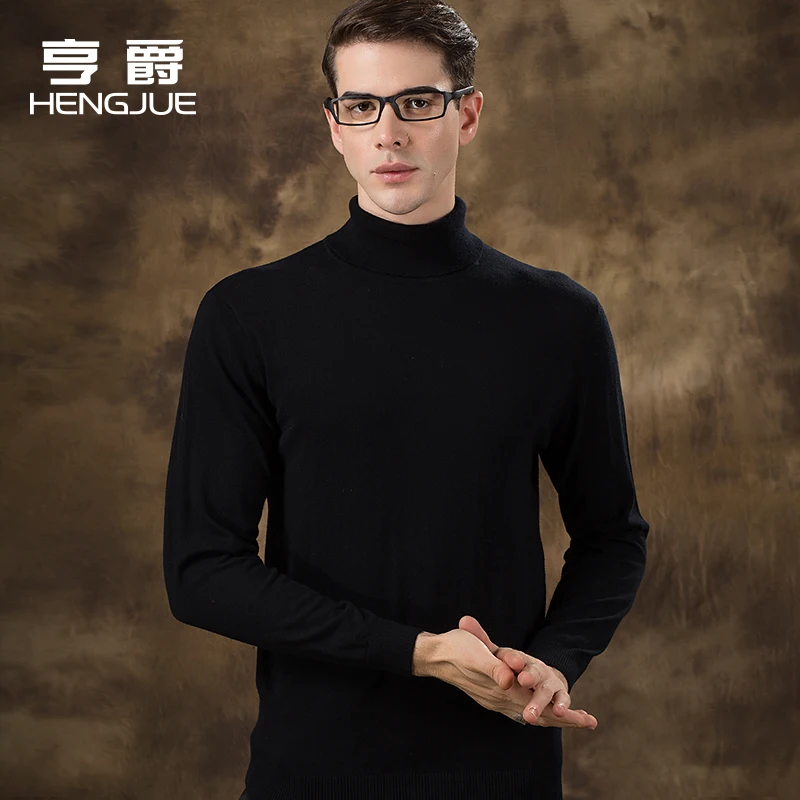 Turtleneck Sweater Men's Pure Wool Sweater Korean Style Bottoming Sweater Thin Large Size Thickened Sweater Autumn and Winter