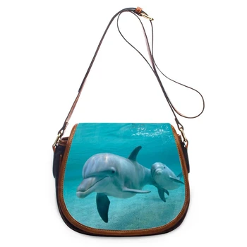 

THIKIN New Messenger Bag Dolphin Print Famous Brand Designer Classic Female Handbag Cross Body Shoulder Bag Leather Hasp Custom