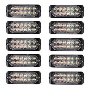 

10X Amber/White Car 12 Led Emergency Warning Flash Strobe Light Kit Bar Truck