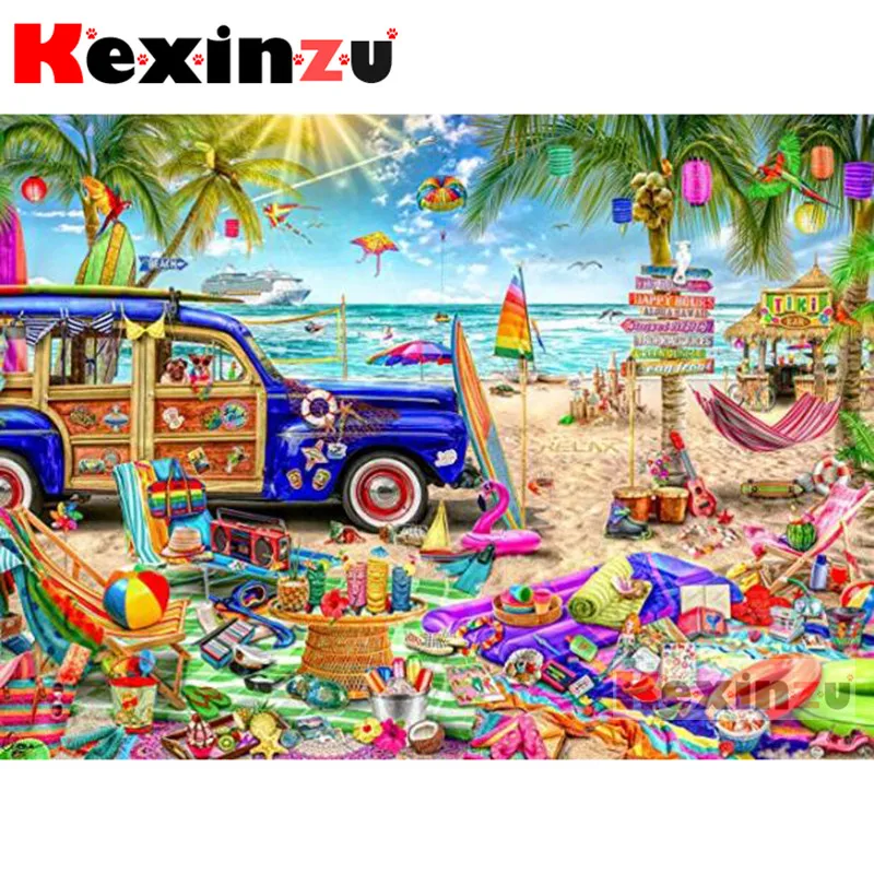 Kexinzu 5D полная DIY квадратная/круглая алмазная живопись Морская вечевечерние 3D