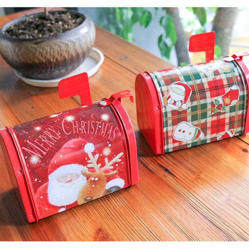 

Christmas Decor Candy Gift Tin Box Kids Gift Mailbox Case Christmas Santa Claus Snowman Printed Sealed Jar Packing Boxes