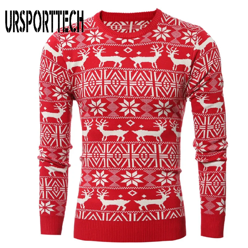 2020 New Mens Christmas Sweater Autumn Winter Pullover Deer Printed Long Sleeve Thicken Warm O-Neck Knitted Sweaters Men | Мужская