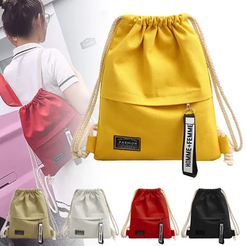 

Girls Drawstring Canvas Backpack Sack Gym Tote Shoulder Bag School Sport Pack All-Match Simple Drawstring Canvas Bag