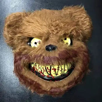 

Halloween Bloody Bear Mask Scary Plush Masks Realistic Animal Mask for Men Women Masquerade Party Cosplay Costumes Props