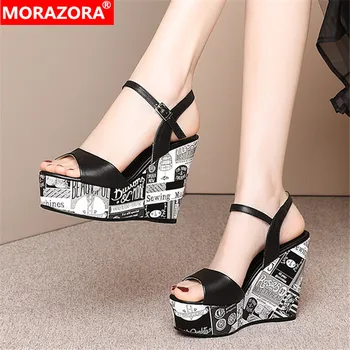 

MORAZORA 2020 New Brand fashion women sandals genuine leather sexy women pumps wedges platform summer party wedding shoes