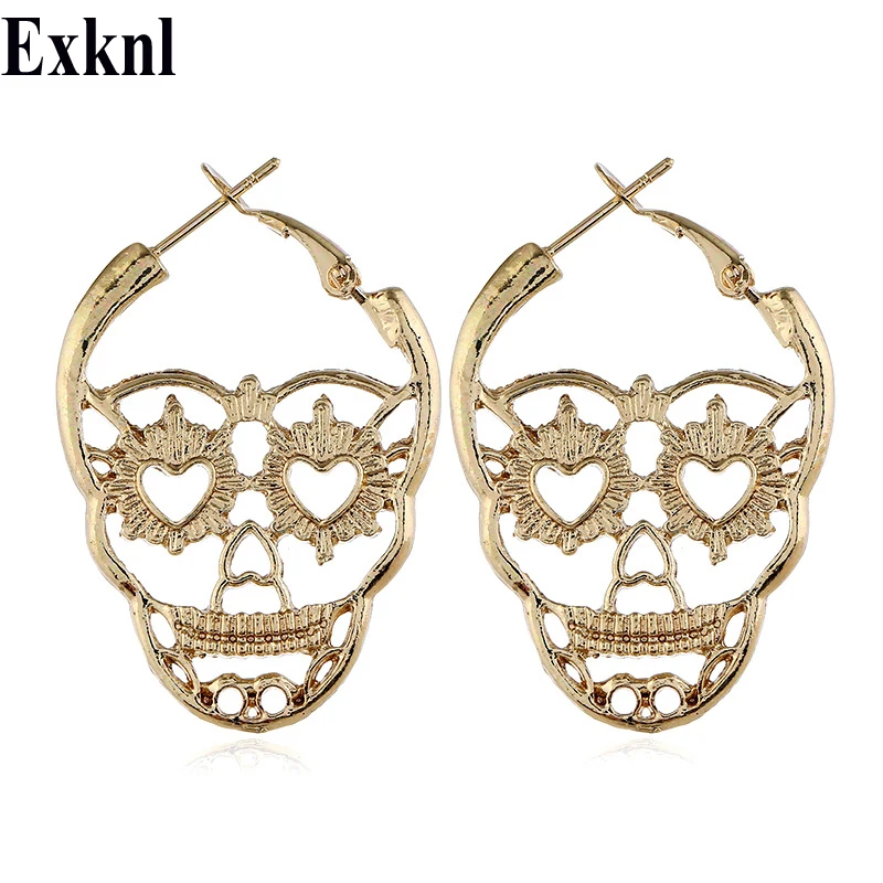 

Exknl Brand Fashion Vintage Skeleton Face Drop Earrings Women Big Boho Ethnic Bohemia Dangle Punk Earrings Jewelry 2018 New