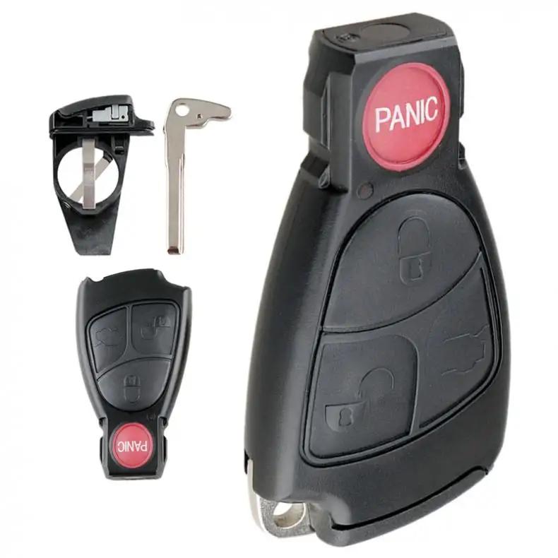 

4 buttons(3+panic) Car Key Fob Case Shell Replacement Smart Key Remote Cover Balde and Battery Holder Fit for Mercedes Benz