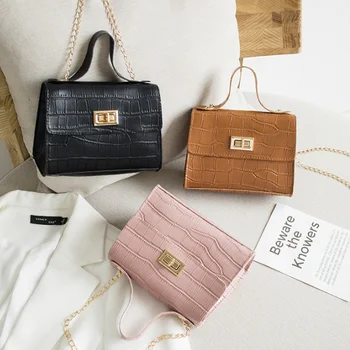 

1005001463870487 Fashion Bags New Crocodile Pattern Handbag Shoulder Messenger Chain Lock Small Square Bag