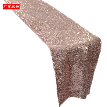 

High Quality Hotel Banquet Scene Decoration Rose Gold Embroidery Tablecloth Paillette Table Runner