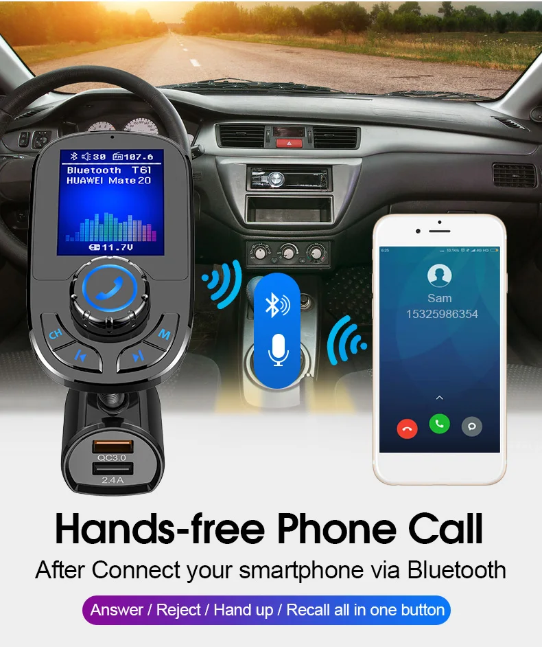 Автомобильный fm-передатчик Bluetooth 5,0 адаптер автомобильный MP3-плеер 1,8 дюймовый экран QC3.0 двойной USB адаптер для быстрой зарядки