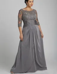 Plus Size Grey Mother of the Bride Dresses for Wedding 2021 A Line Chiffon Half Sleeve Sexy Open Back Formal Vestidos De Festa
