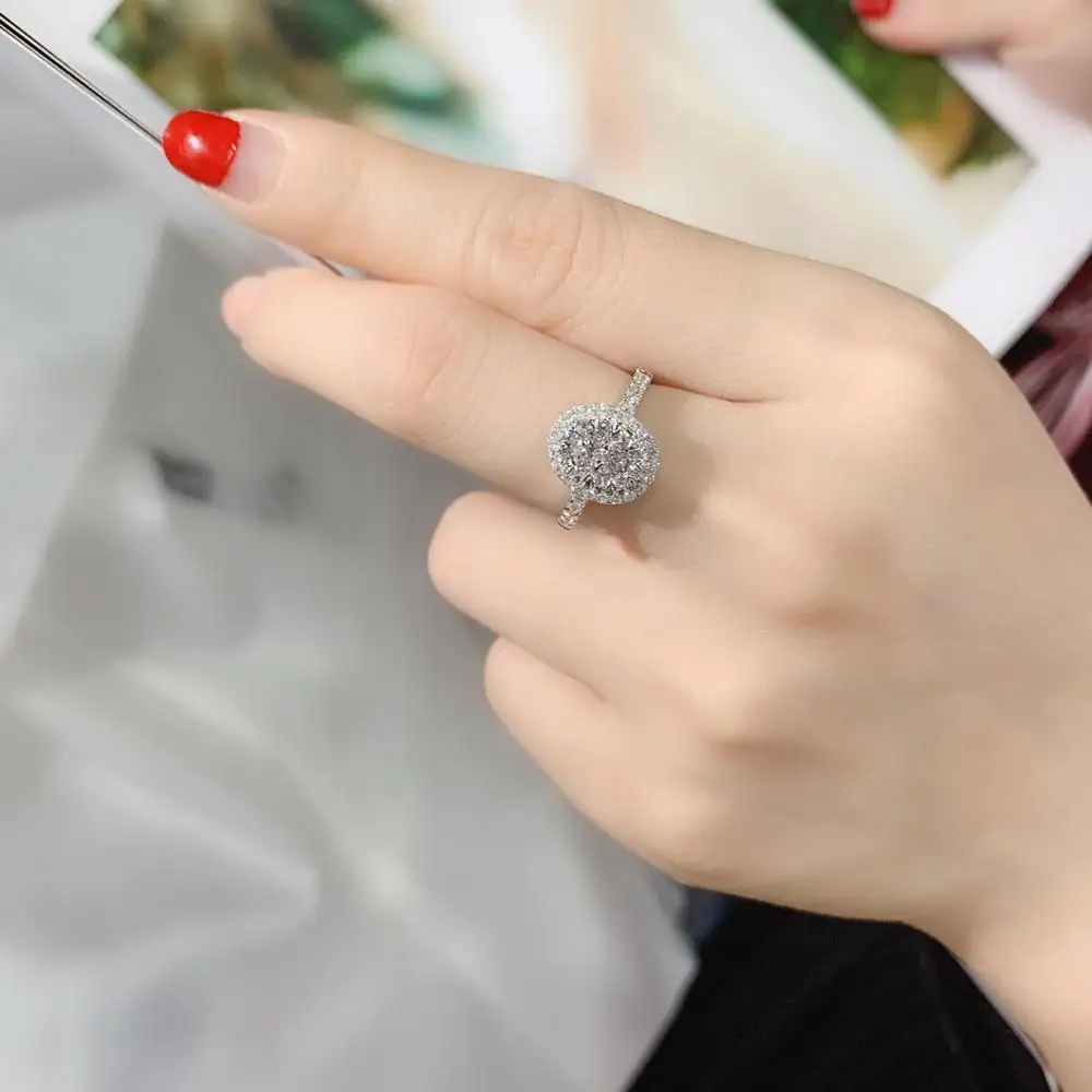 LUOWEND 18K White Gold Women Wedding Ring 0.60 CT Gold Rings Halo anillos mujer Luxury Real Natural Diamond Ring for Women