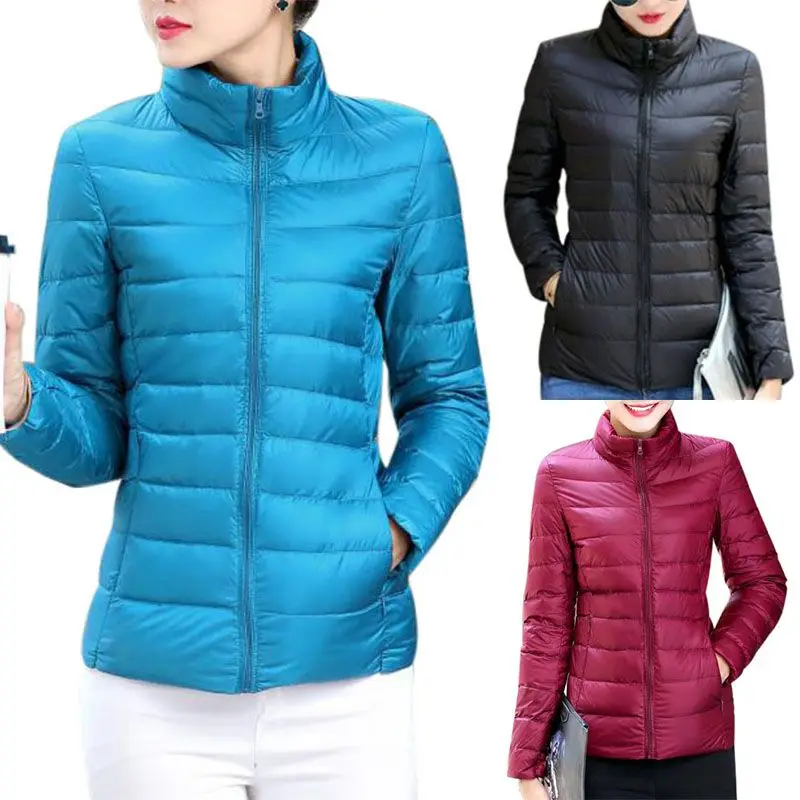 

161 Autumn Winter Jacket Long-sleeved Cotton Stand Collar Jacket Cotton Solid Color Casual Short Light Down Zipper Coat:kiki02