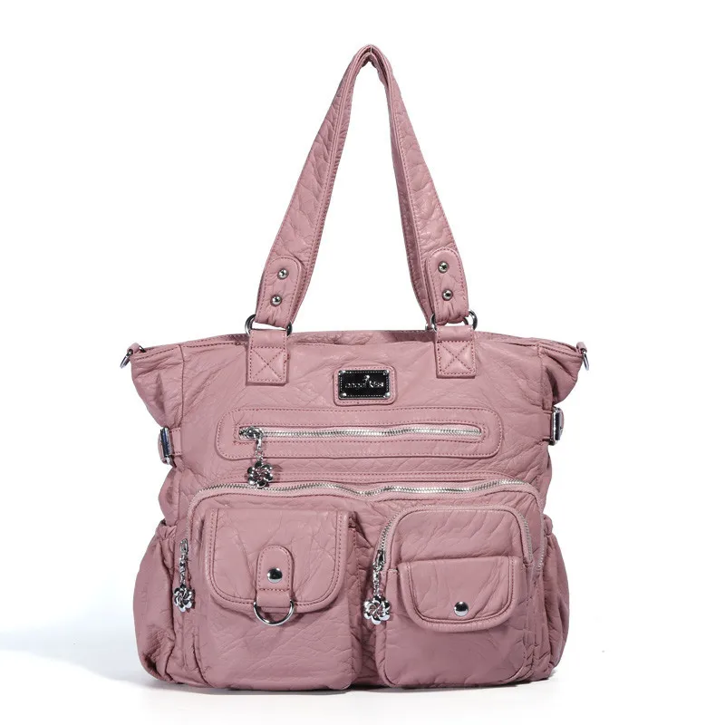 Pink Придверный коврик из искусственной кожи сумки на плечо для женщин дамские сумочки и ручные сумки Большая Сумка-шопер модная сумка для женщин - Color: Pink