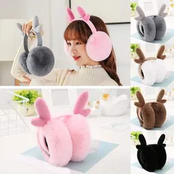 

Women Fur Headphones Ear Muffs Fashion Antlers Folding Warm Headphones Winter Earmuffs Soft Plush Fluffy Ear Cover Headband 2019