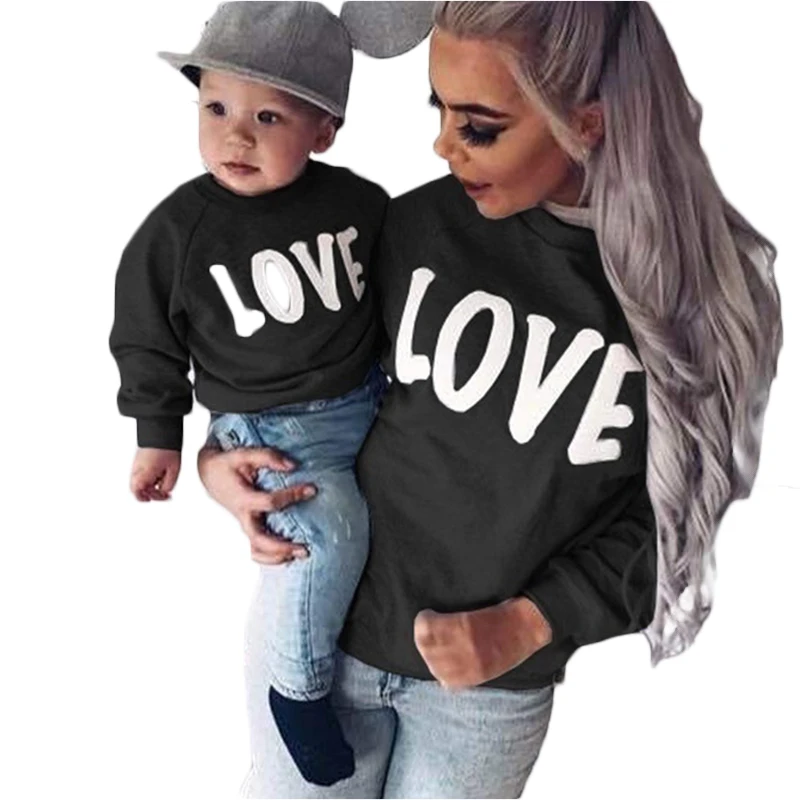 

New Winter Mother and Daughter Clothes Long Sleeve Round Neck Letter LOVE Parent-child Sweater Matching Family Outfits 2019