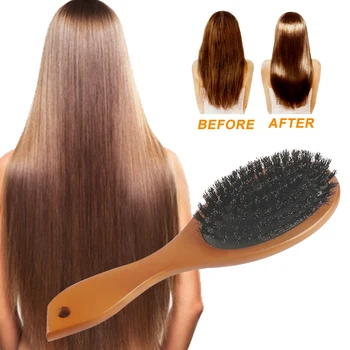 Natural Boar Bristle Brush Comb Anti-Static Oval Hairdressing Hair Styly Comb Wood Woman Hairbrush 1