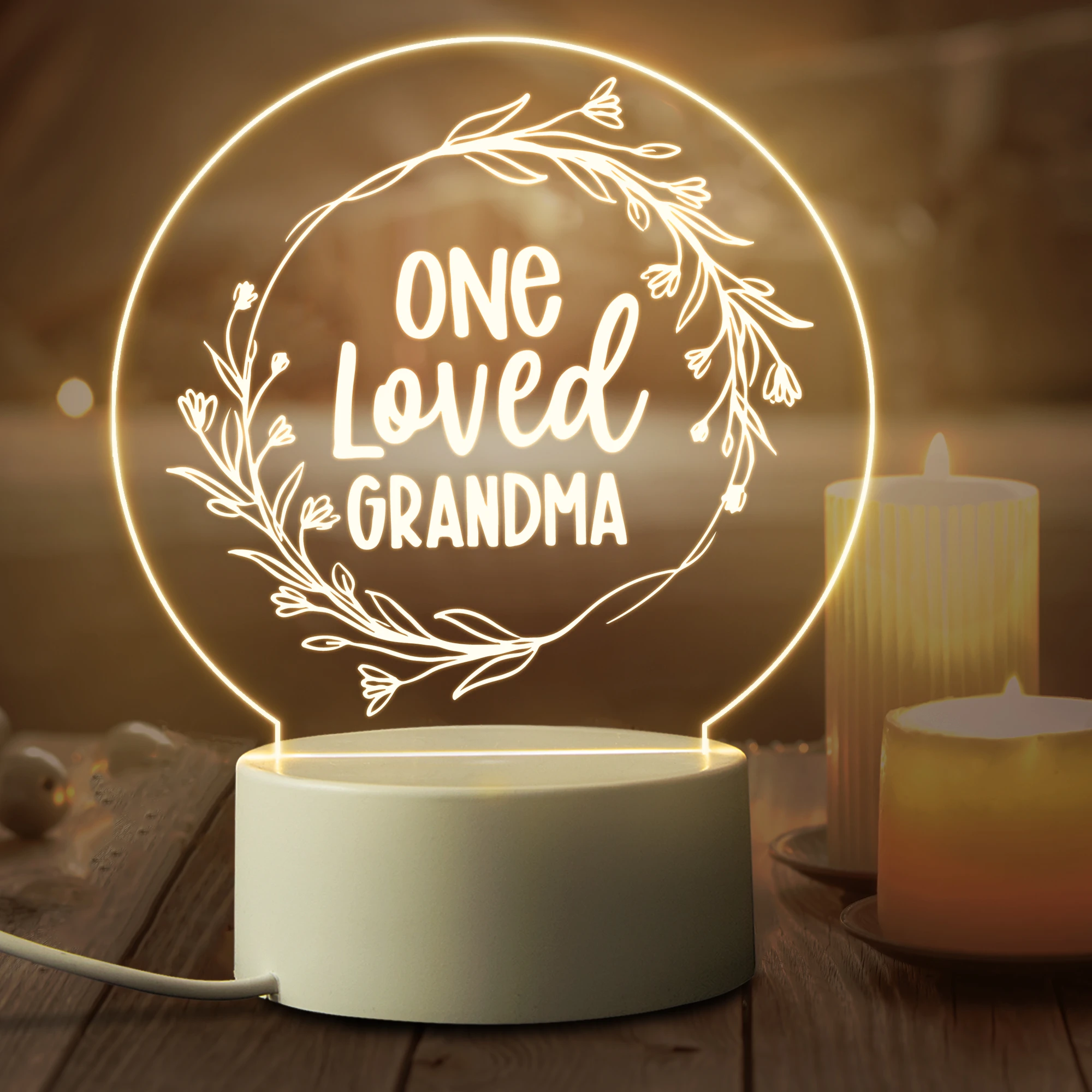Grandma Gifts Night Light Personalized Engraved Acrylic USB 3D Night Lamp Christmas Thanksgiving  Birthday Gift for Grandmother bright night light
