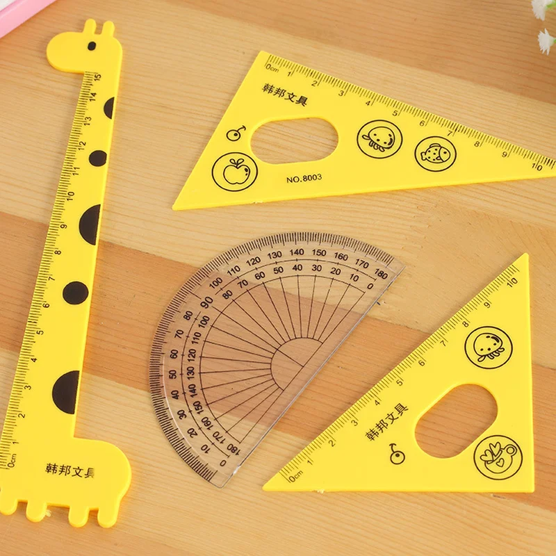 4pcs/Set Cute Giraffe Ruler Set Children's Day Gift Office Stationery Drafting Supplies Triangle Ruler Creative Math Sets